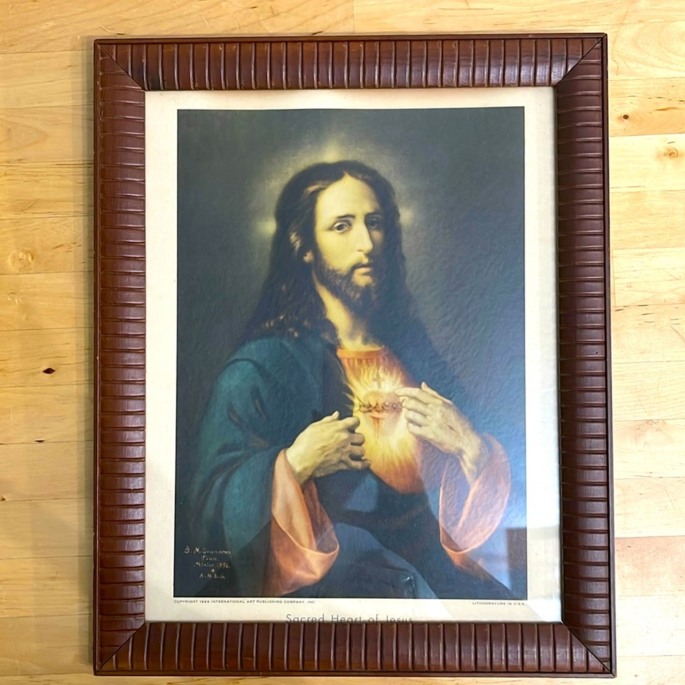 FRAMED SACRED HEART OF JESUS ART DECOR DIVINE MERCY 16X14 J.M. IBARRARAN PONCE